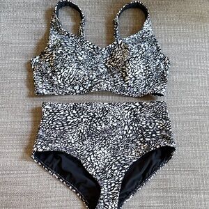 Athleta Black and White High Waisted Bikini Set